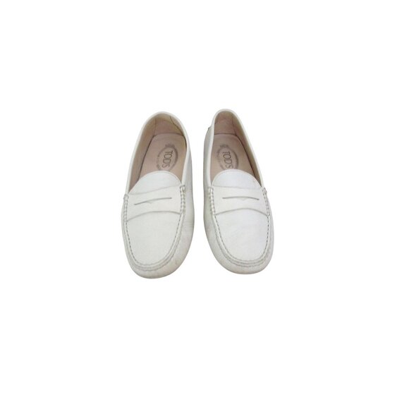 TODS Gommino Penny Loafers Bone White Leather Driving Shoes Size 38 EU 7 US - Picture 2 of 7